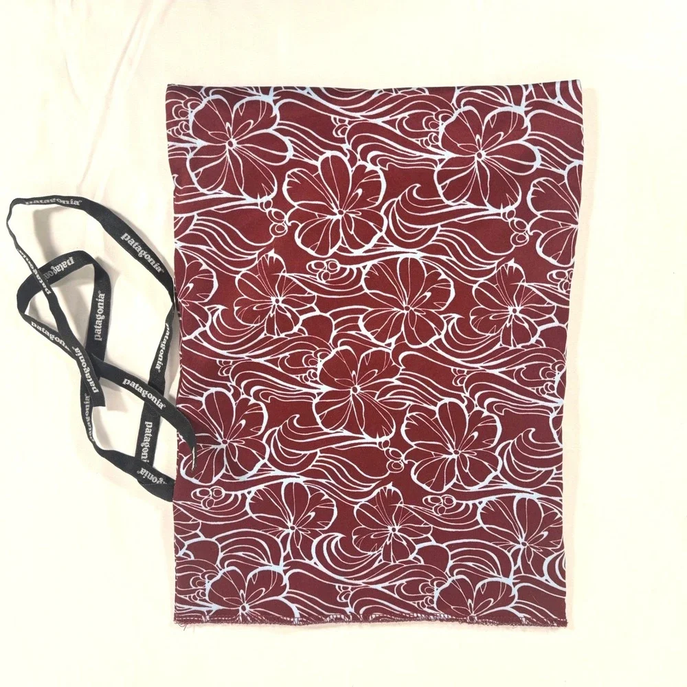 Patagonia Laundry Dust Bag Burgundy Floral Hibiscus Ribbon Tie Pouch